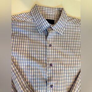 David Donahue Fusion Performance,  L/XL/17, Checkered Button Down Shirt